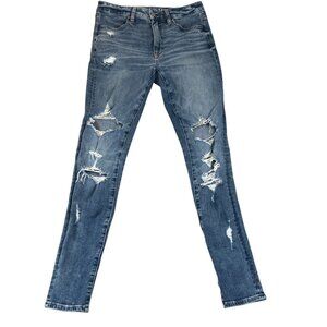 American Eagle Women's Jeans Size 6 The Dream Skinny Blue Denim Distressed Hi-Ri